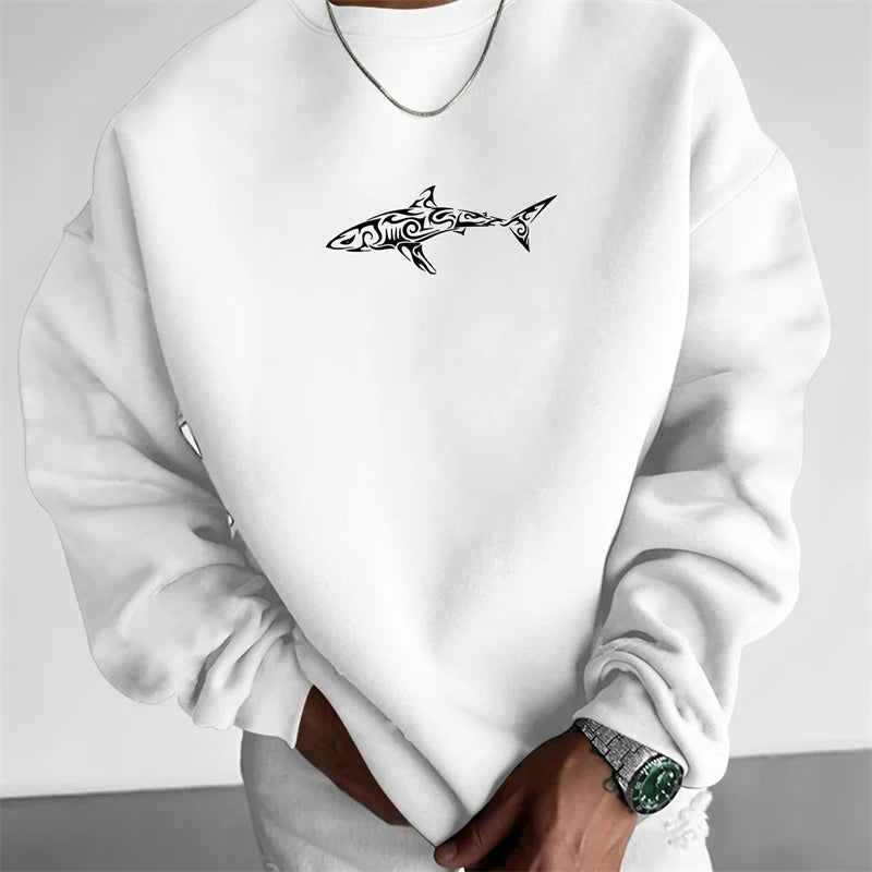 Men's 3D Fish Graphic Crew Neck Sweatshirt - Casual Oversized Pullover