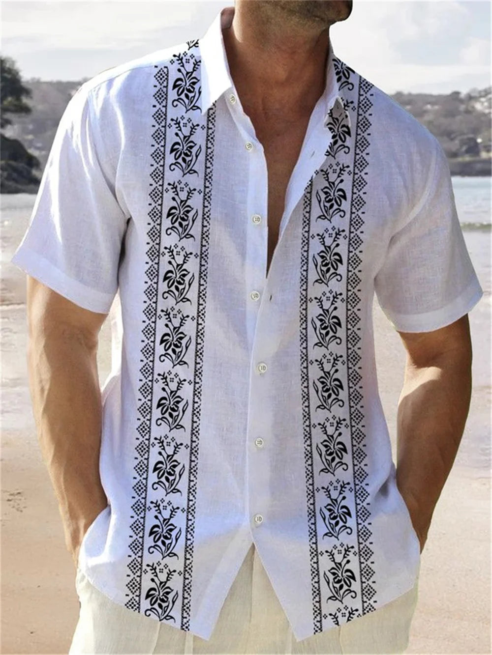 Men's Hawaiian Coconut Tree Print Shirt - Short Sleeve