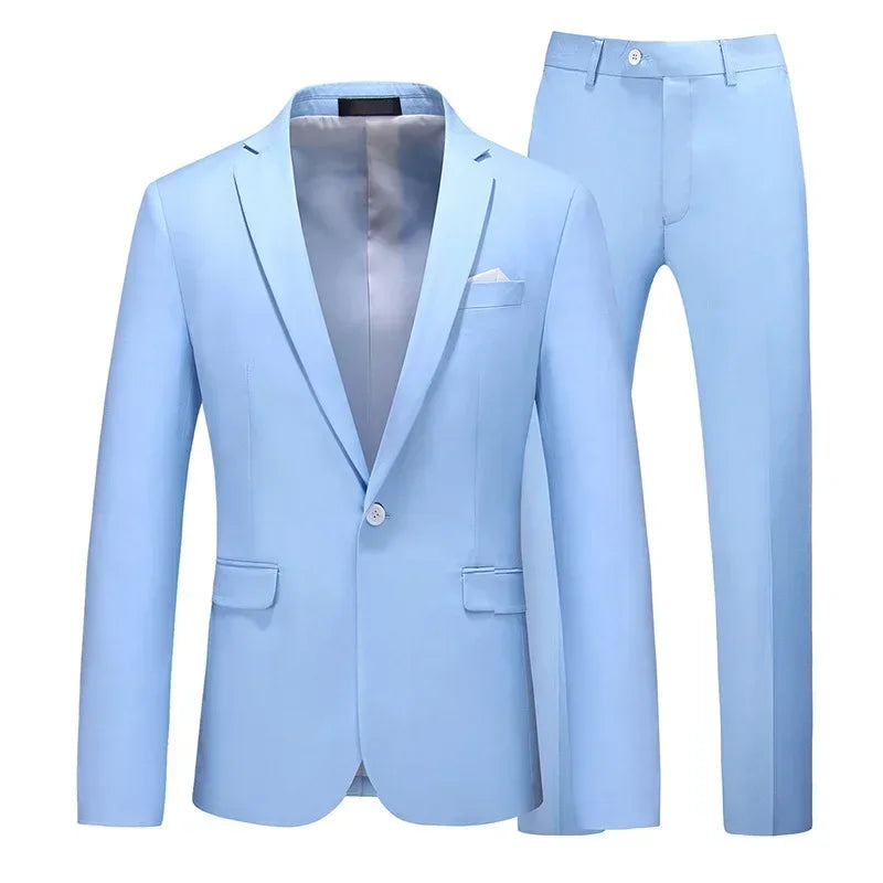 Men's Suits 2 PCS Sets Fashion Business Casual Formal Clothes Man Solid Slim Prom Party Blazer Coats+Trousers Sets Plus Size 6XL