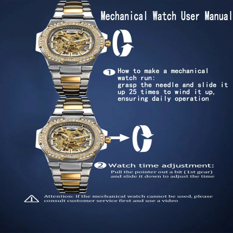 Luxury Automatic Mechanical Watch - Stainless Steel Skeleton Design with Luminous Display