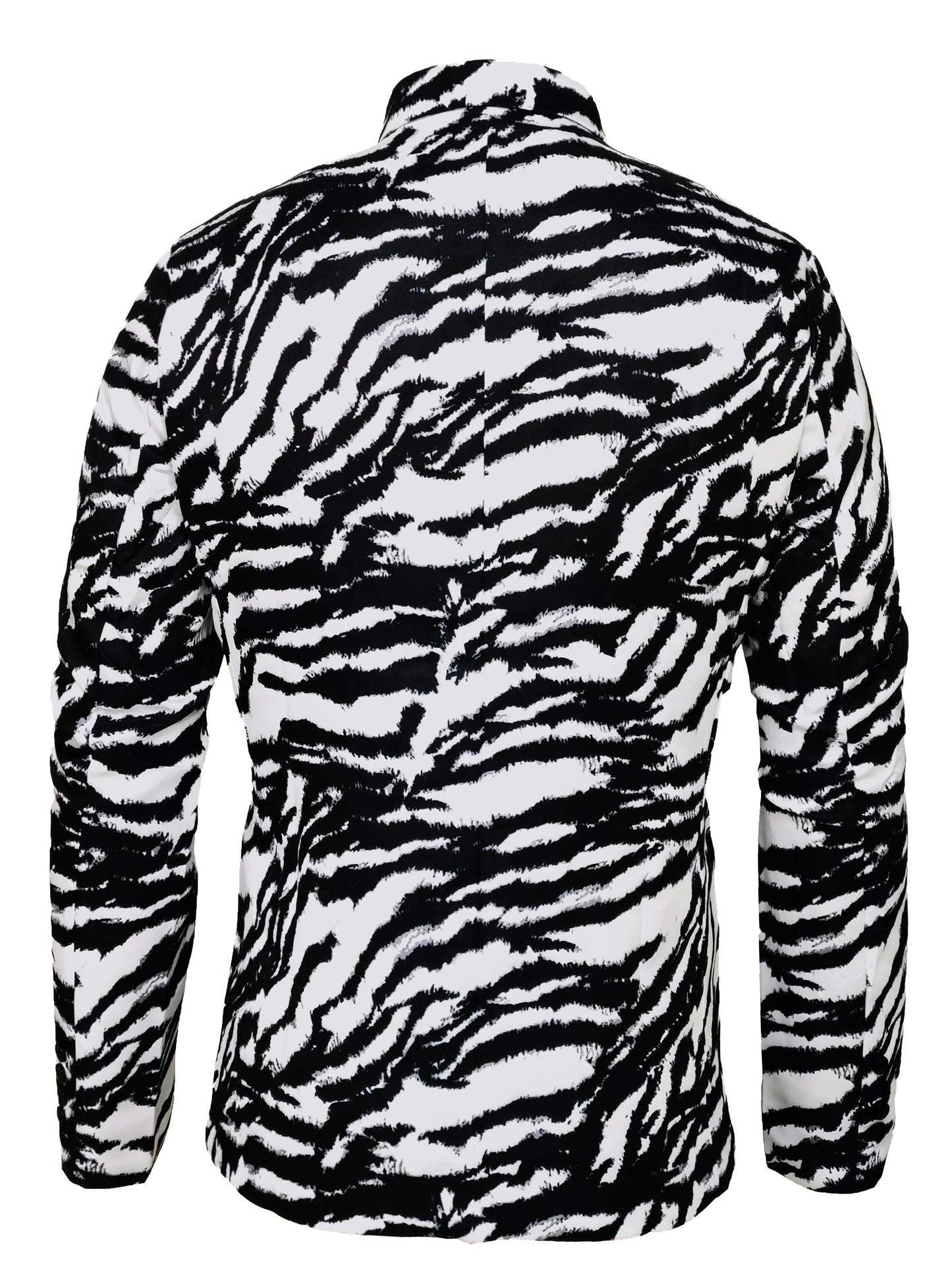 Men's Casual Printed Black and White Striped Stylish Slim-Fit Suit Jacket, Long-Sleeved Single-Button Suit