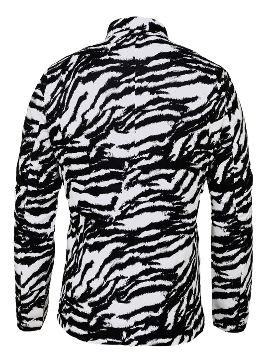 Men's Casual Printed Black and White Striped Stylish Slim-Fit Suit Jacket, Long-Sleeved Single-Button Suit