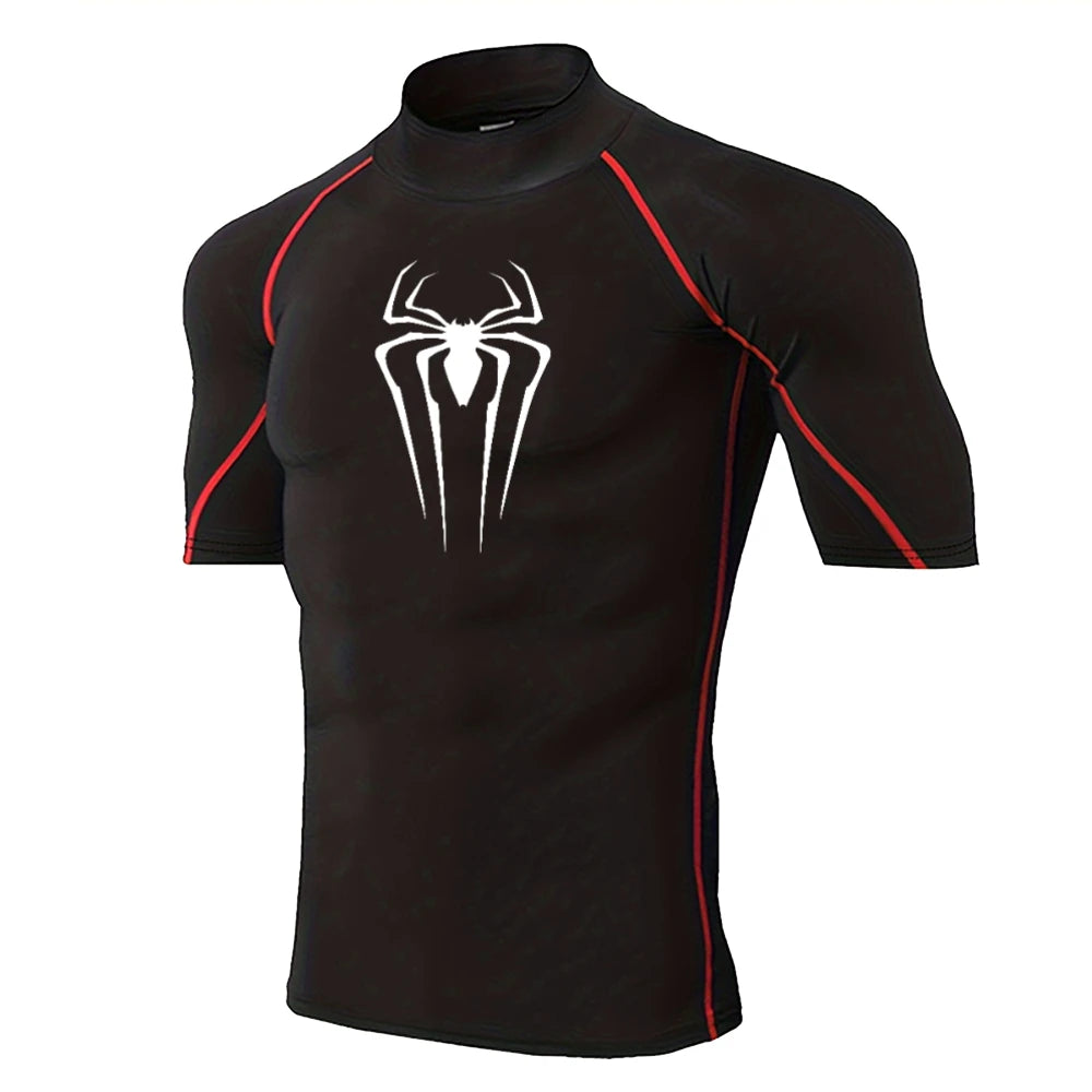 Men's Spider-Print Compression Shirt - Performance Athletic Base Layer