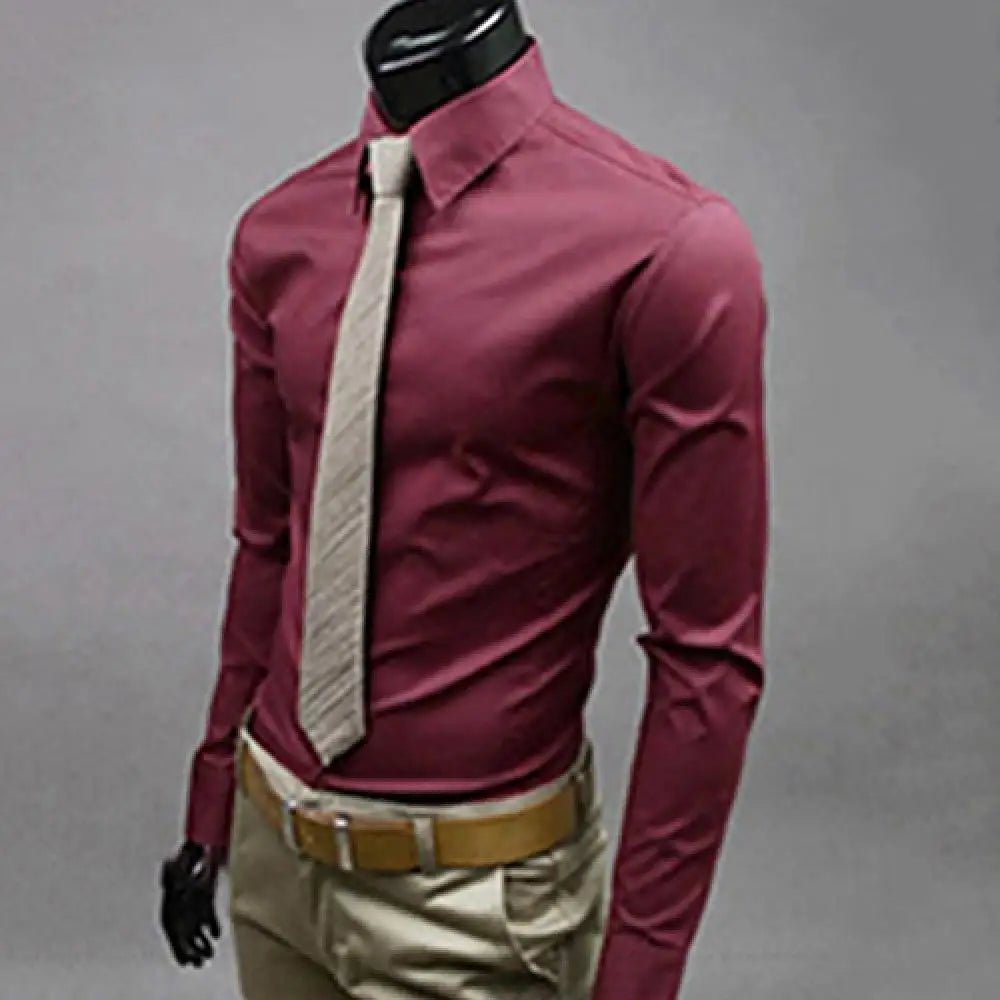 Men's Long Sleeve Business Casual Lapel Breathable Buttons Down Formal Korean Version Slim Fit Shirts