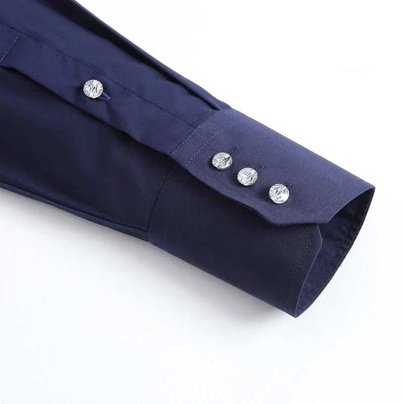 Men's Dress Shirts Non-ironing Formal Collar Shirt Fashion Korean Slim Solid Color Business Casual Shirt White Spring Autumn