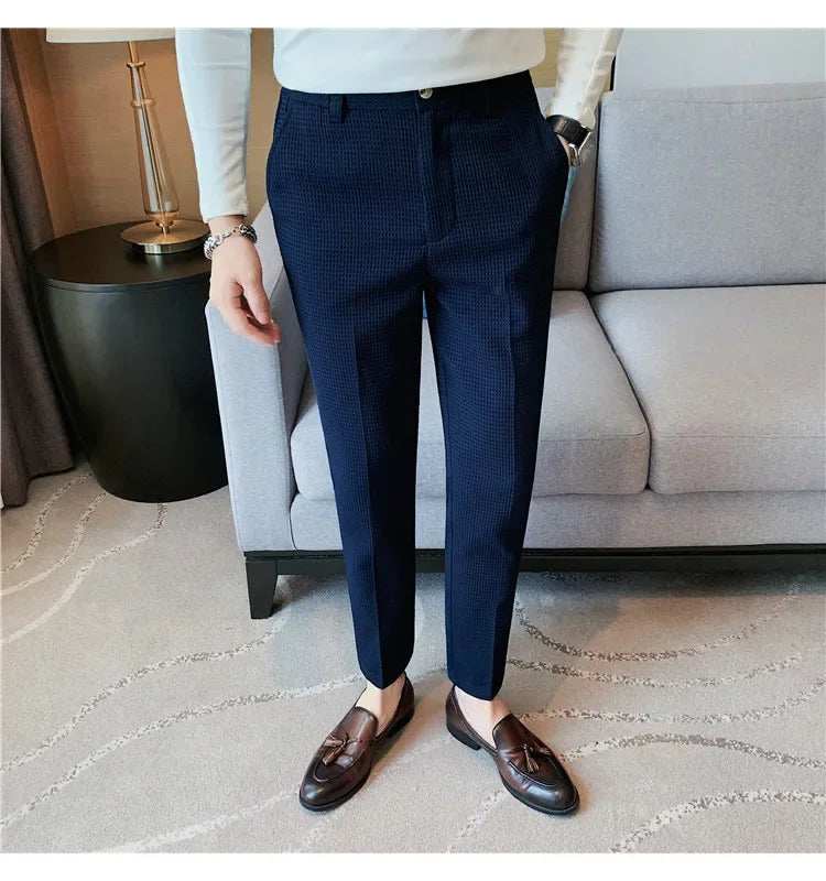 Men's Trendy High-end Feelslimming Plaid Suit Pants Casual Business Straight-leg Pants For Summer Lightweight Breathable