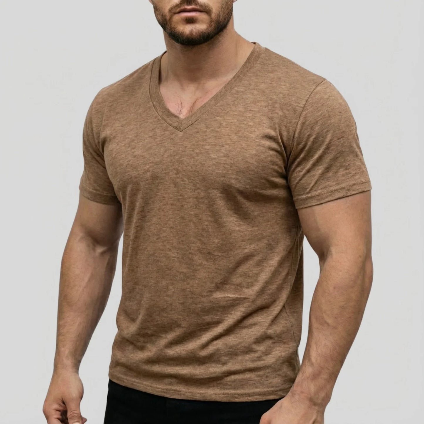 Men's Casual Fashion Simple V-Neck Short Sleeved T-Shirt Summer Comfortable Breathable Versatile Top