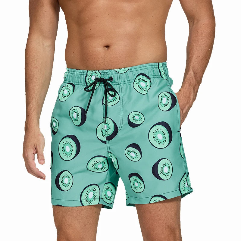 Men's Quick-Dry Beach Shorts with Mesh Liner - Polyester Swim Trunks