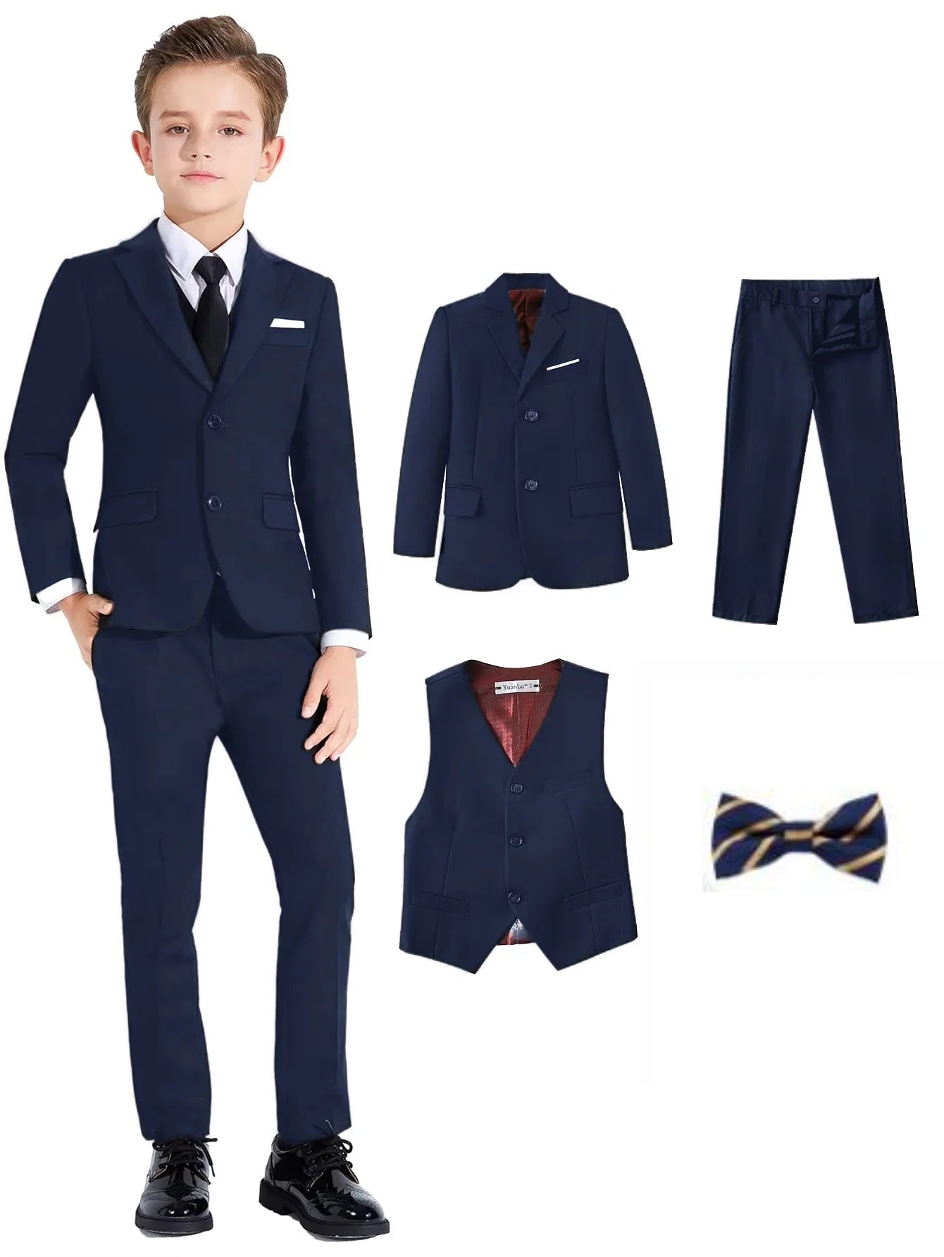 Brand Selection Black Suit Set for Kids 3-14 Yrs, Three Pieces Boys Formal Suits Set for Wedding, Communion Back to School Suit