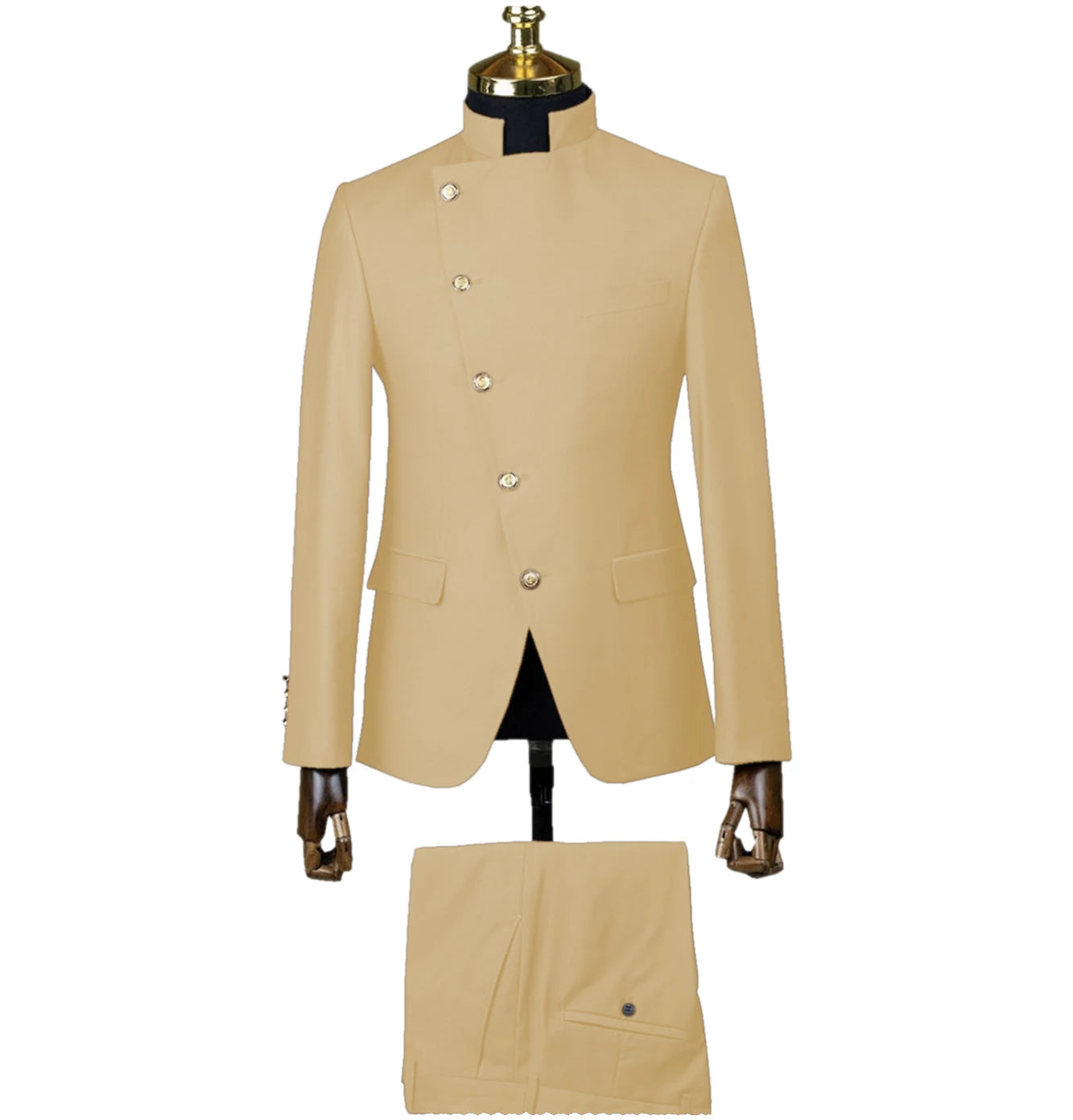 Men's East Style Slant-Breasted Slim Fit Suit Formal Indian Middle Stand-Up Collar