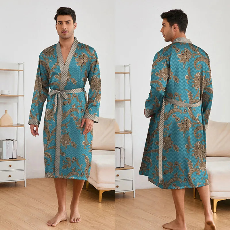 Men's Kimono Bathrobe Set - Luxury Ice Silk Robe & Pajamas