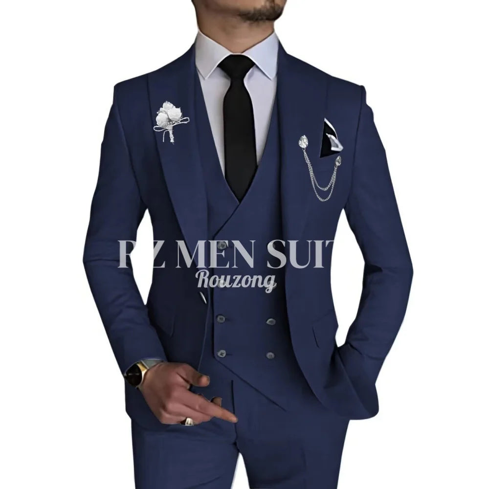 Men's 3 Piece Slim Fit Double Breasted Formal Suit for Wedding Prom Dinner Party