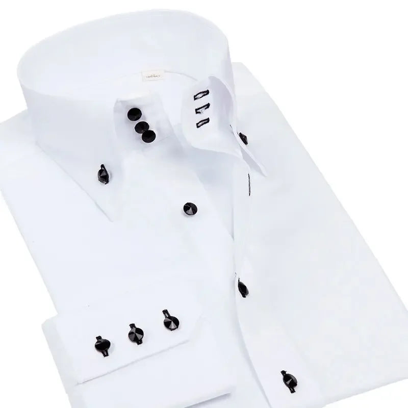 Men's Dress Shirts Non-ironing Formal Collar Shirt Fashion Korean Slim Solid Color Business Casual Shirt White Spring Autumn