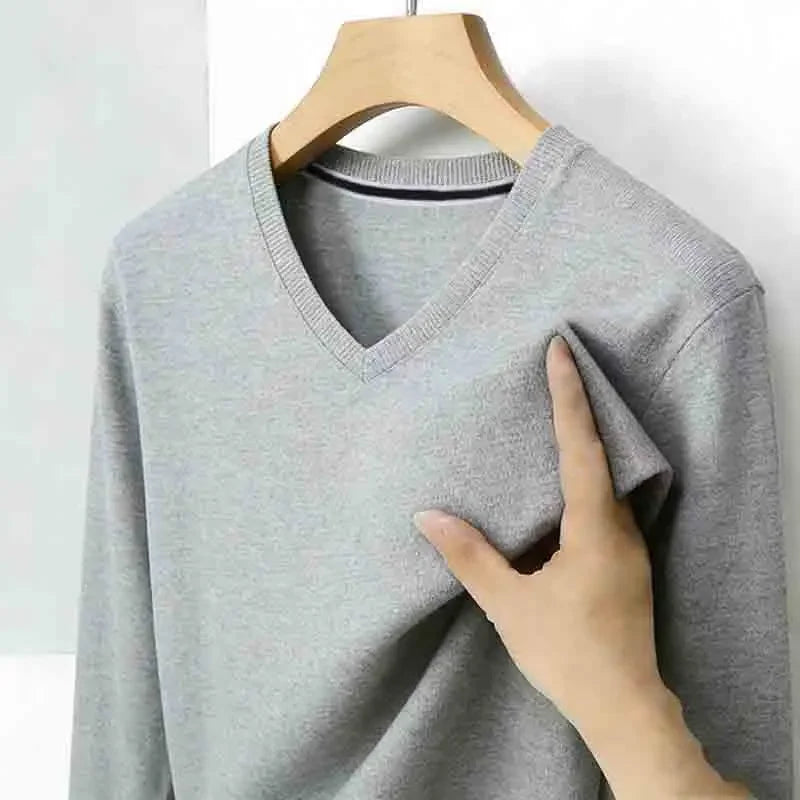 Men's Brown V-Neck Long Sleeve T-Shirt Office Casual Business Commute Top