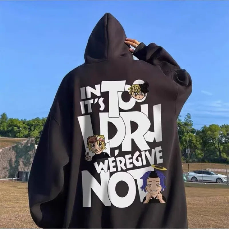 Men's Hip Hop Alphabet Print Hoodie - Loose Fit Pullover Sweatshirt