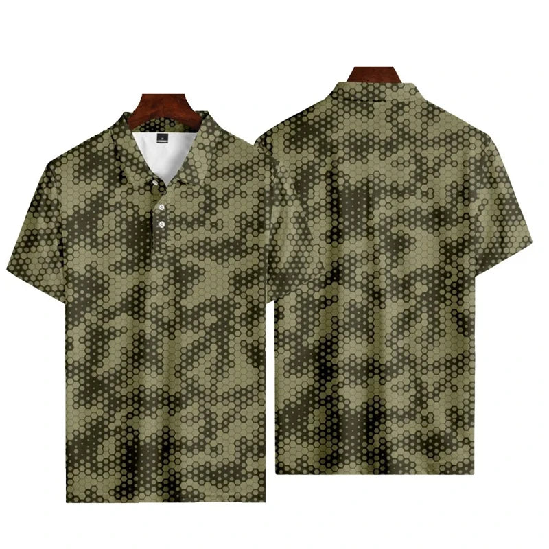 No Brand Casual Camo 3D Printed Polo Shirt For Men - Breathable Polyester Streetwear Polo Top