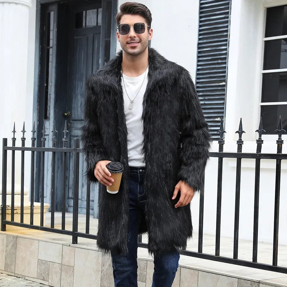 Men's Luxury Faux Fur Winter Coat - Long Sleeve Warm Jacket
