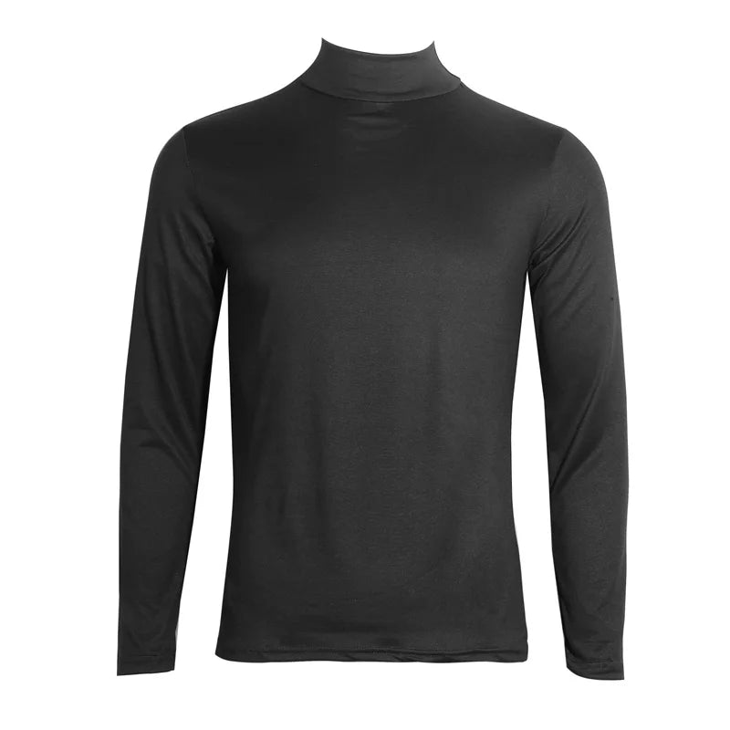 Men's High Neck Long Sleeve Solid Color Fashion T-Shirts Slim-Fit Tops
