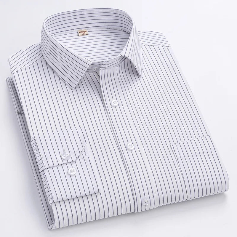 Men's Formal Shirt Long Sleeve  Solid Color Striped Pocket Fashion Business Office Professional Wear Social White Shirt