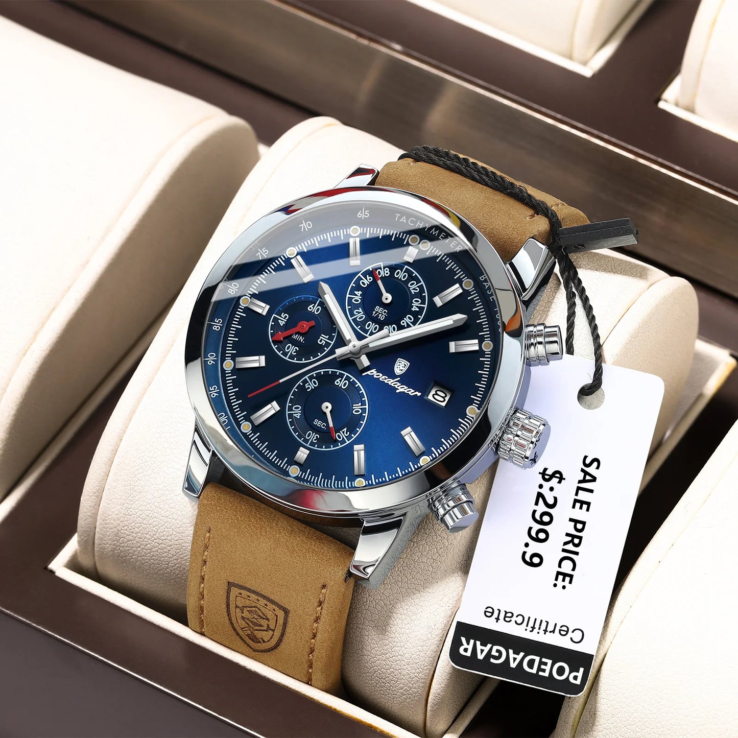 Luxury Men's Chronograph Watch - Waterproof Leather Quartz Timepiece