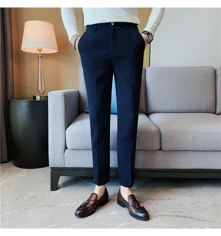 Men's Trendy High-end Feelslimming Plaid Suit Pants Casual Business Straight-leg Pants For Summer Lightweight Breathable