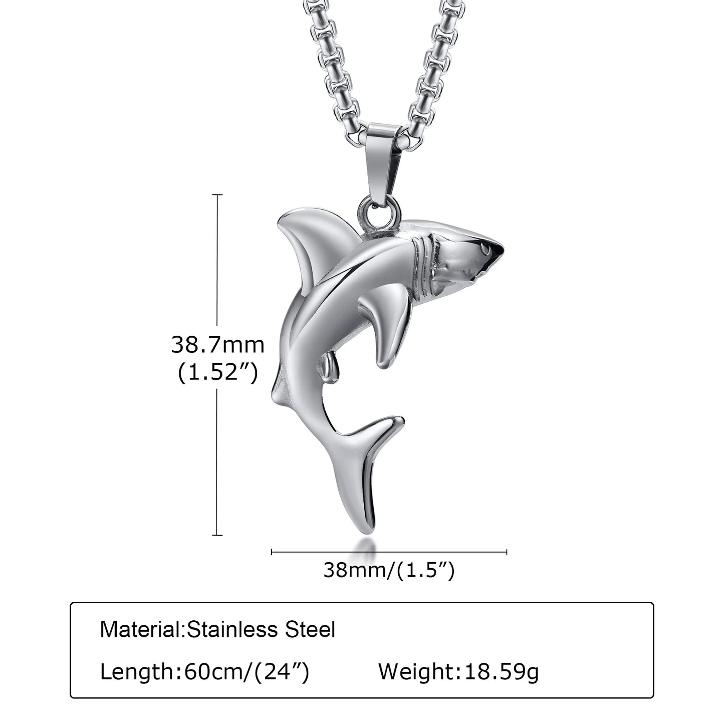 VNOX Stainless Steel Shark Pendant Necklace for Men