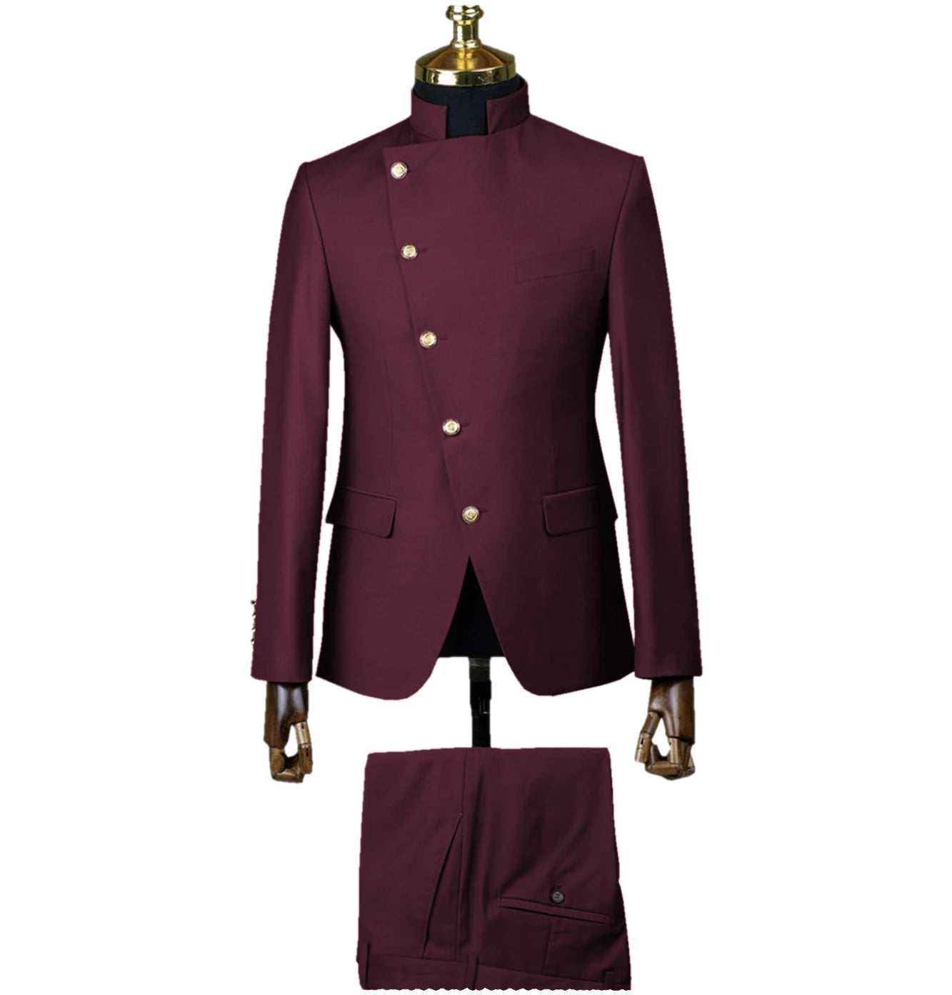 Men's East Style Slant-Breasted Slim Fit Suit Formal Indian Middle Stand-Up Collar