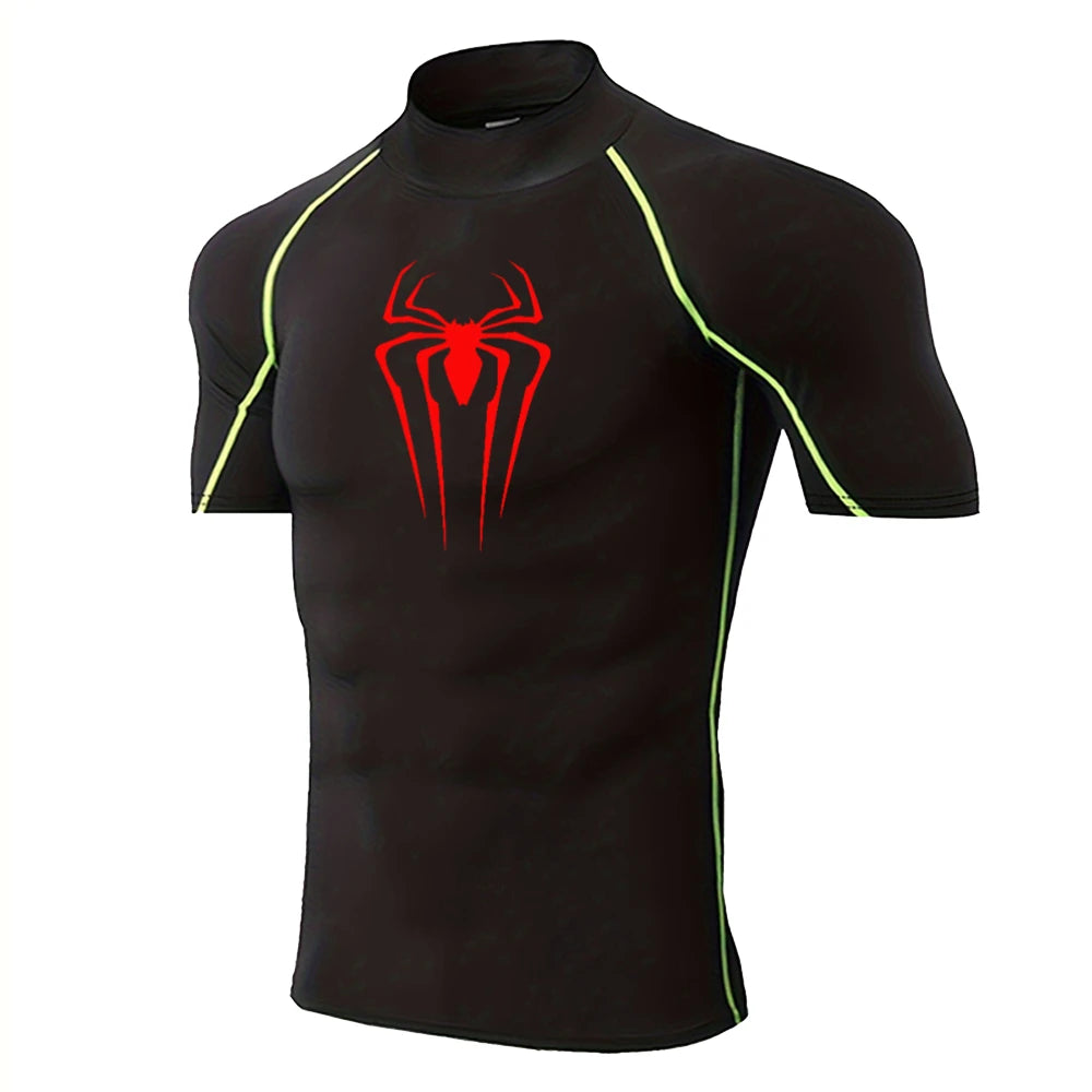 Men's Spider-Print Compression Shirt - Performance Athletic Base Layer