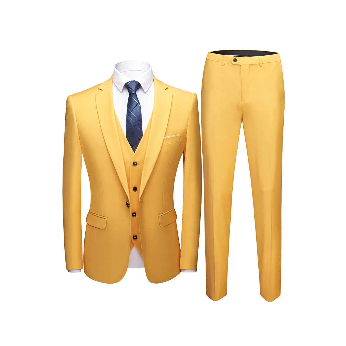 Men Suit Set Simple Solid Color Long Sleeve Male Outfit Single-breasted Slim Business Wedding Versatile Men Three-piece Suits