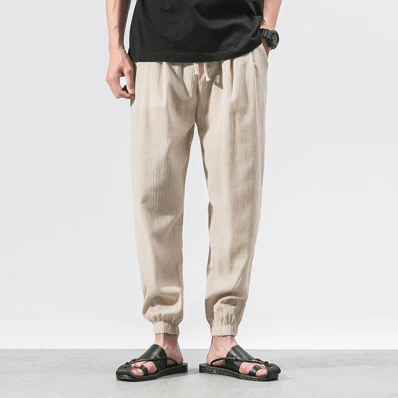 Men's Chinese Style Linen Harem Pants - Casual Summer Joggers