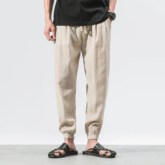 Men's Chinese Style Linen Harem Pants - Casual Summer Joggers