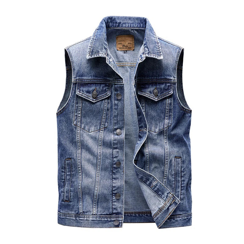 Spring Summer Men's Denim Vests Fashion Turn-Down Collar Cotton Jean Sleeveless Jackets Man Retro Streetwear Party Waistcoats