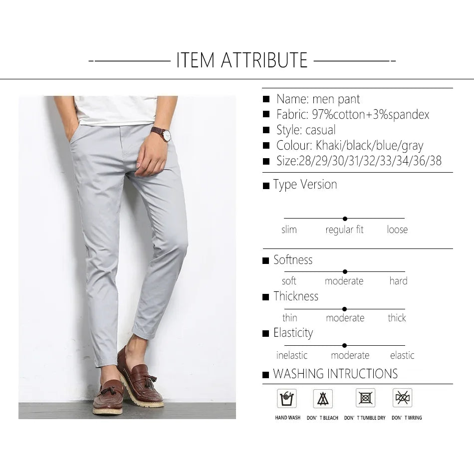 Men's Casual Straight-Leg Pants - Cotton Blend Ankle-Length Trousers
