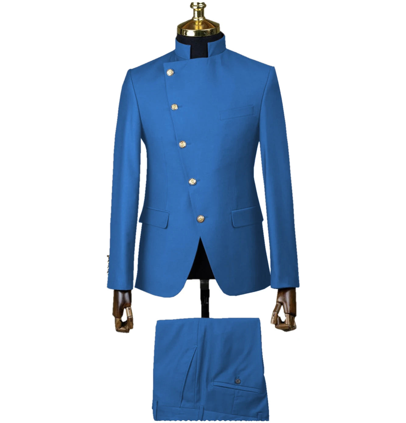 Men's East Style Slant-Breasted Slim Fit Suit Formal Indian Middle Stand-Up Collar