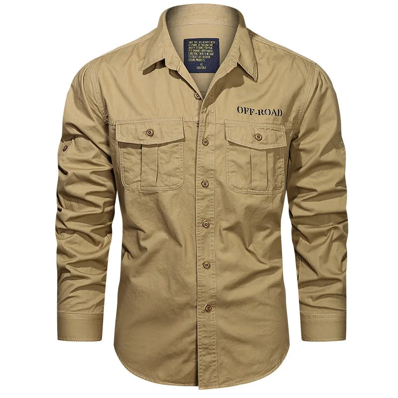ZoeSMTCN Green Black Cargo Long Sleeve Shirt For Men - Oversize Military Style 4XL 5XL