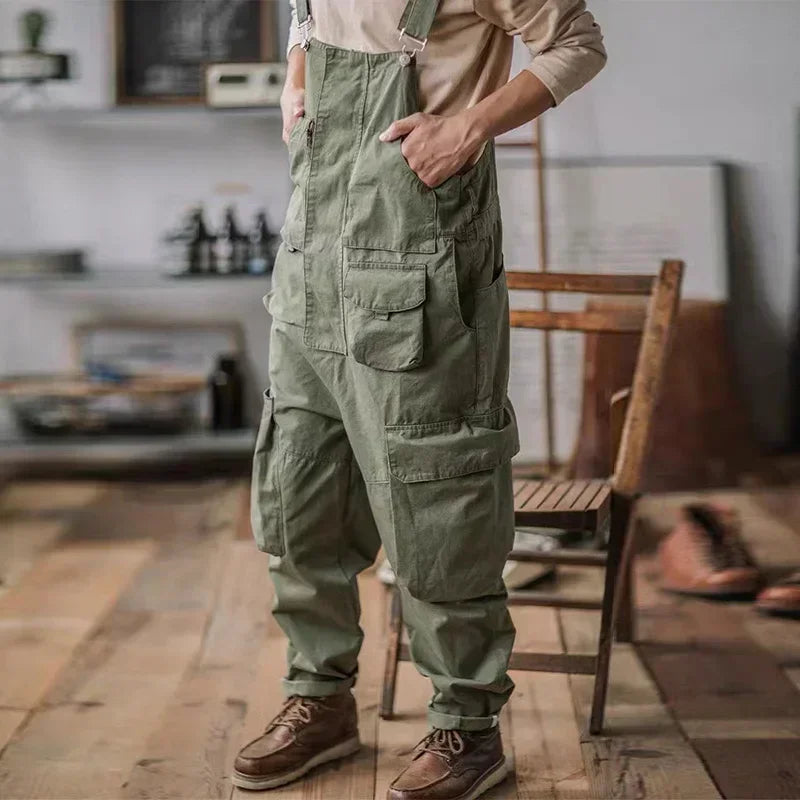 Men's Cotton Overalls - Loose Fit Suspender Jumpsuit