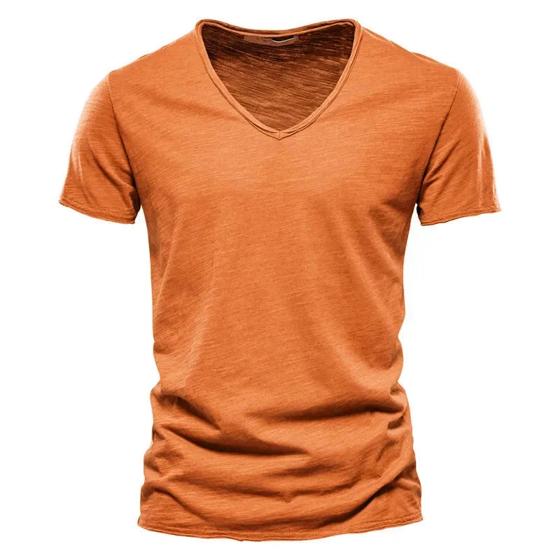 Premium Cotton V-Neck T-Shirt - Slim Fit Short Sleeve