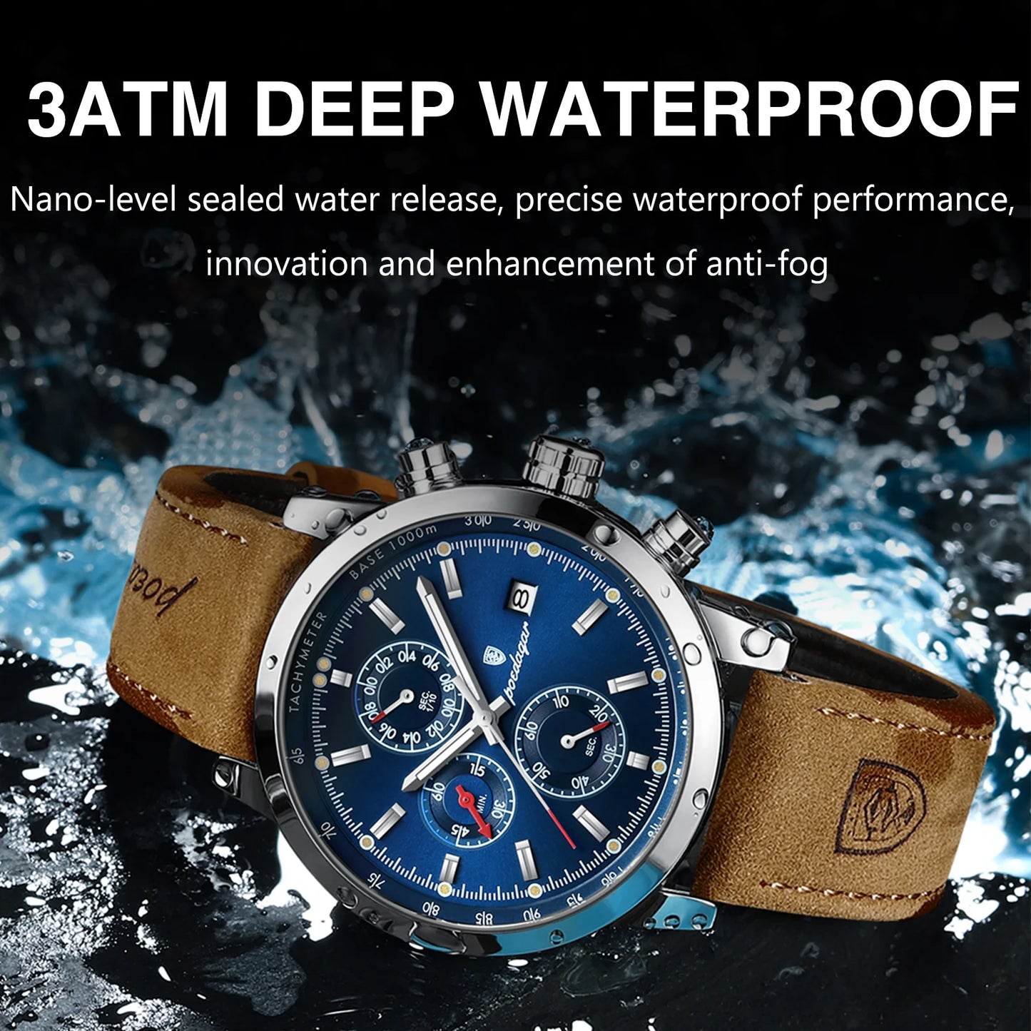 Luxury Men's Chronograph Watch - Waterproof Leather Quartz Timepiece