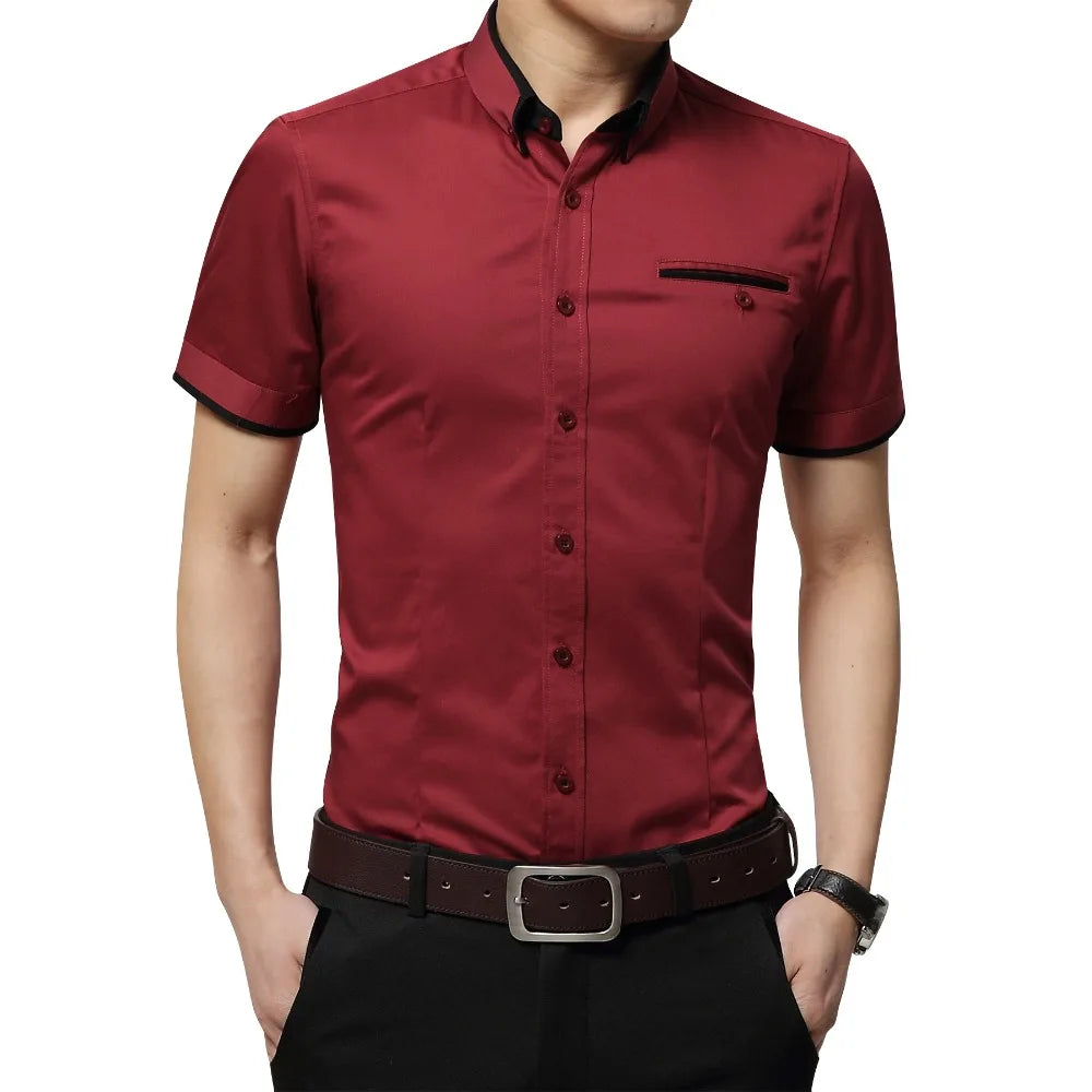Men's Business Tuxedo Shirt - Short Sleeve Turn-Down Collar