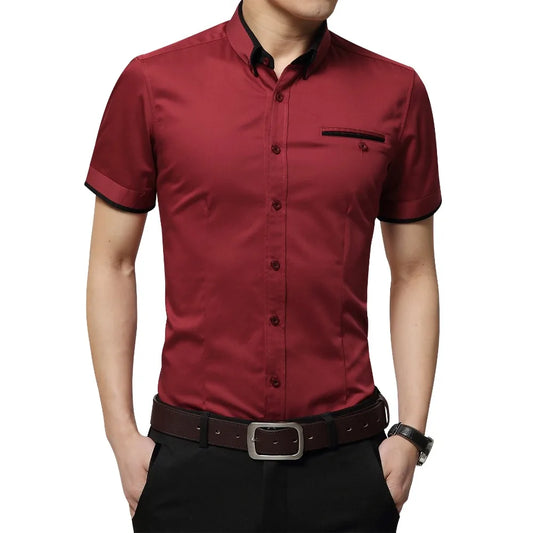 Men's Business Tuxedo Shirt - Short Sleeve Turn-Down Collar