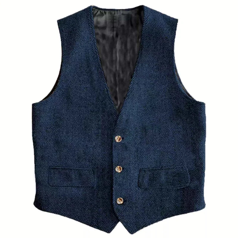 Herringbone Men's Slim-Fit Vest Waistcoat Vintage Regular For Wedding Banquet Work Business Casual Suit Vest