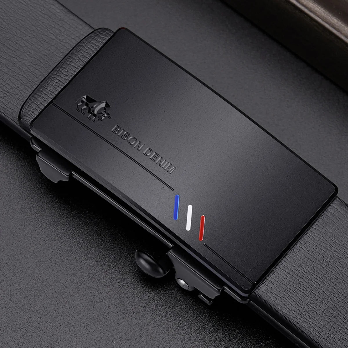 BISON DENIM Men's Genuine Leather Belt with Automatic Buckle