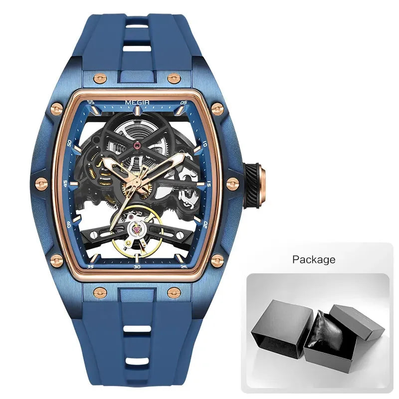 Automatic Mechanical Watch - Stainless Steel Skeleton Dial with Silicone Band