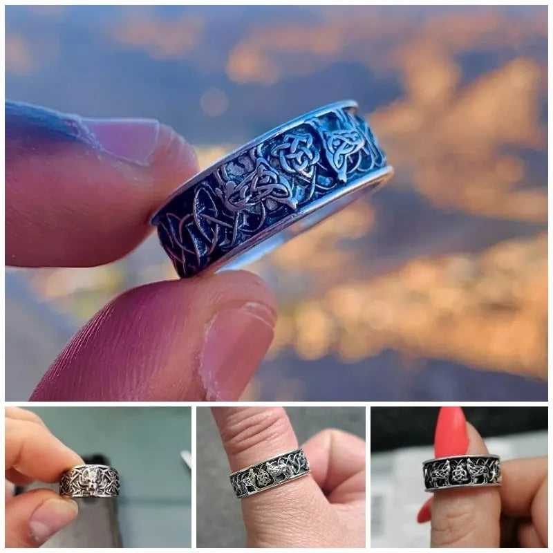 Huitan Viking Wolf Ring - Nordic Mythology Totem Jewelry for Men
