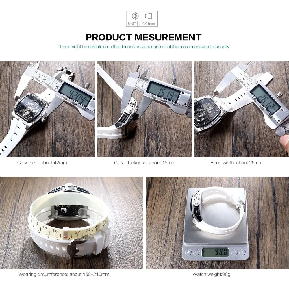 Automatic Mechanical Watch - Stainless Steel Skeleton Dial with Silicone Band