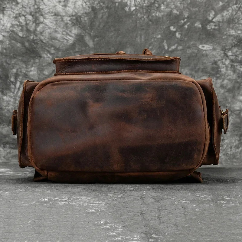 Premium Genuine Leather Laptop Backpack - 17 Inch Travel Daypack for Men