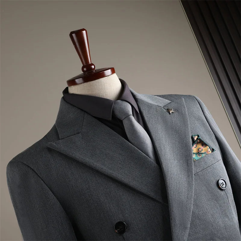 2026 Men's Black Slim Fit Business Suit Formal Suit Jacket & Pants Set for Office Work
