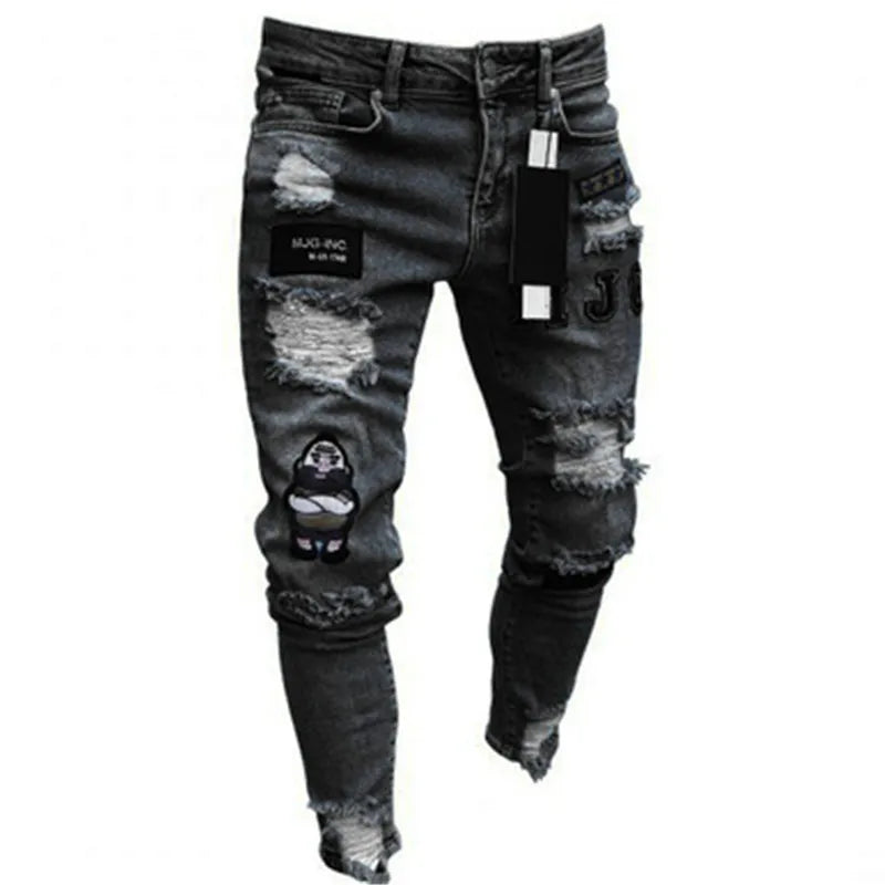 Men's Distressed Stretch Denim Jeans - Slim Fit Casual Pants