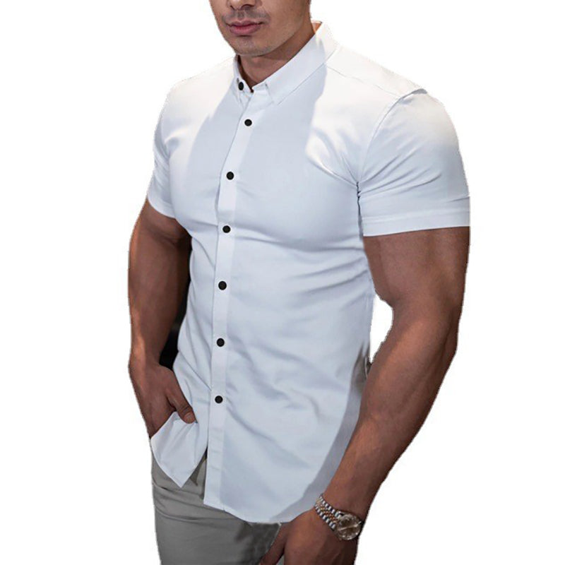 Summer Fashion Super Slim Fit Short Sleeve Shirts Men Classic Casual Dress Shirt Male Hipster Relaxed Luxe Formal Shirt