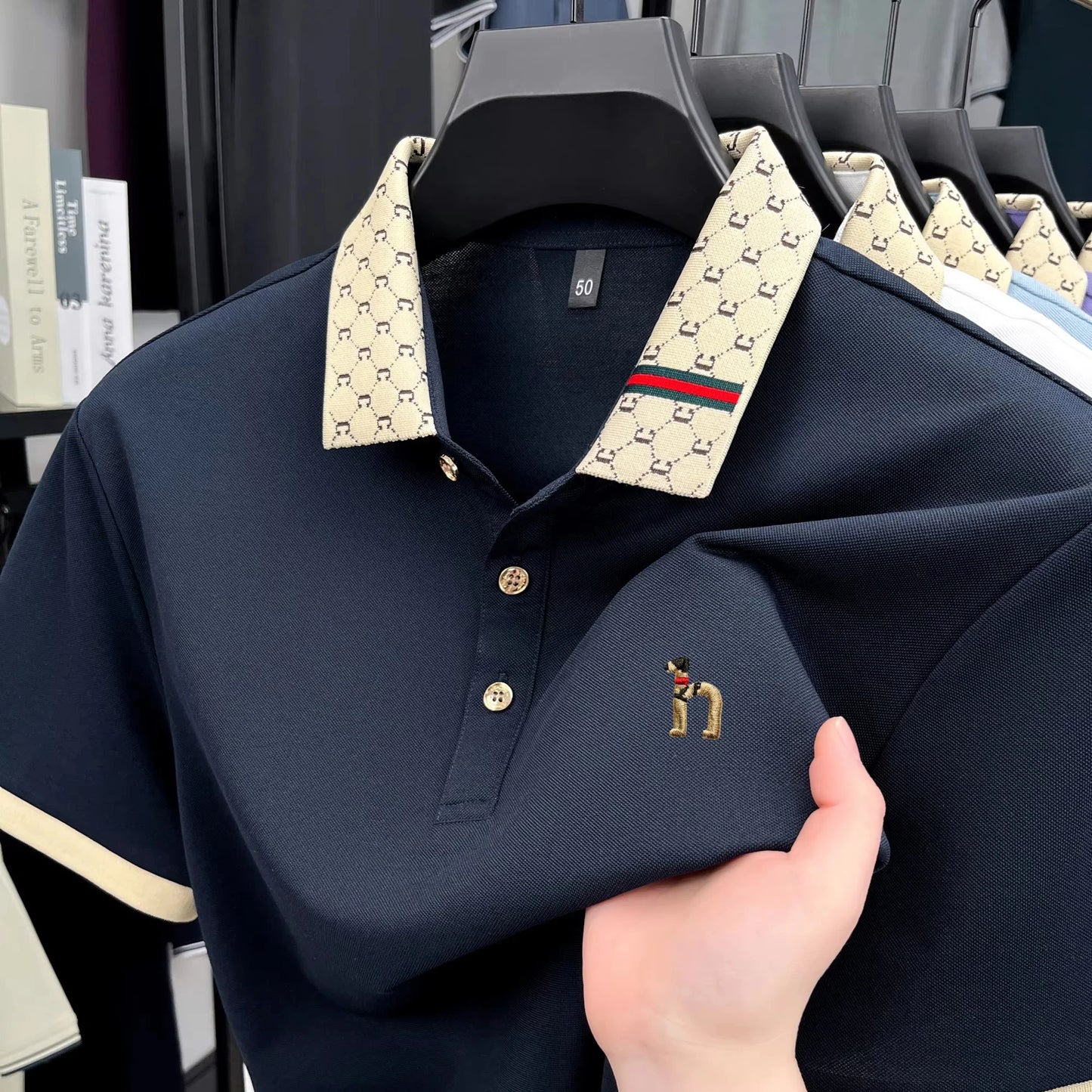 Summer New Luxury Men's Teddy Dog Pattern Design Embroidered Short Sleeve Golf Shirt Comfortable Pure Cotton Business Casual Top